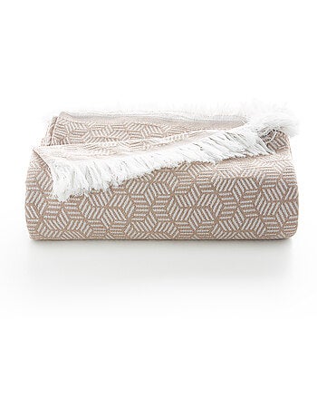 Couverture type Plaid, tissu texturé en fil teint, avec franges - Gamusi