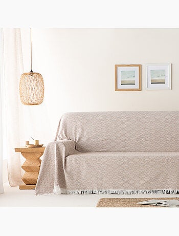 Couverture type Plaid, tissu texturé en fil teint, avec franges - Gamusi