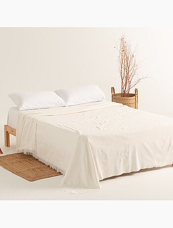 Couverture type Plaid, tissu texturé en fil teint, avec franges - Gamusi