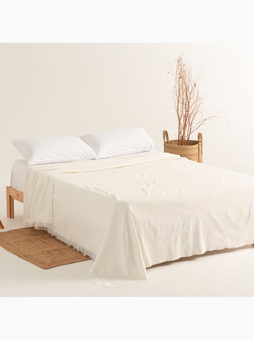 Couverture type Plaid, tissu texturé en fil teint, avec franges - Gamusi - Kiabi
