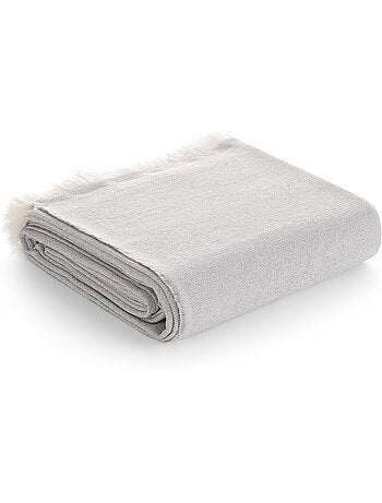 Couverture type Plaid, tissu texturé en fil teint, avec franges - Gamusi