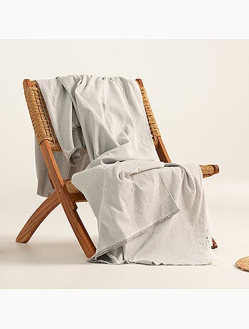 Couverture type Plaid, tissu texturé en fil teint, avec franges - Gamusi