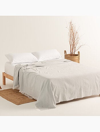 Couverture type Plaid, tissu texturé en fil teint, avec franges - Gamusi