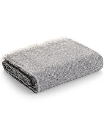 Couverture type Plaid, tissu texturé en fil teint, avec franges - Gamusi