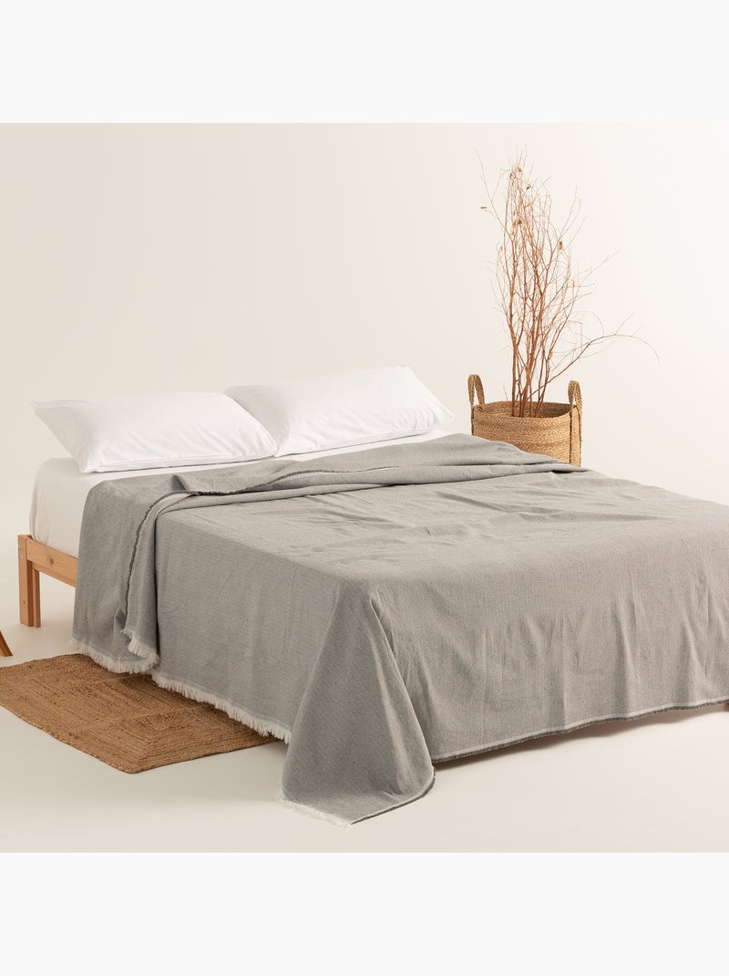 Couverture type Plaid, tissu texturé en fil teint, avec franges - Gamusi Gris - Kiabi