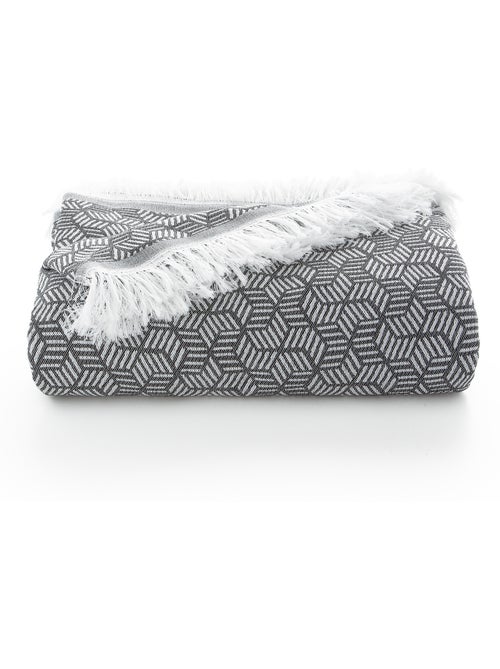 Couverture type Plaid, tissu texturé en fil teint, avec franges - Gamusi - Kiabi Couverture type Plaid, tissu texturé en fil teint, avec franges - Gamusi - Kiabi