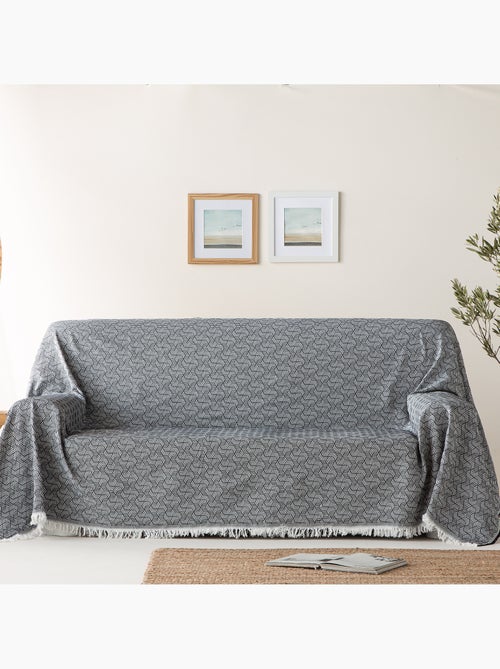 Couverture type Plaid, tissu texturé en fil teint, avec franges - Gamusi - Kiabi Couverture type Plaid, tissu texturé en fil teint, avec franges - Gamusi - Kiabi