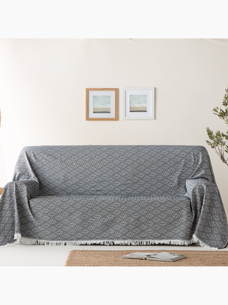Couverture type Plaid, tissu texturé en fil teint, avec franges - Gamusi Noir - Kiabi