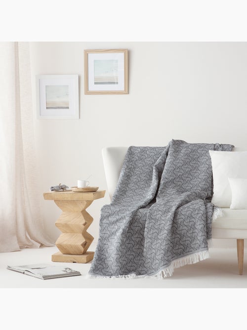 Couverture type Plaid, tissu texturé en fil teint, avec franges - Gamusi - Kiabi Couverture type Plaid, tissu texturé en fil teint, avec franges - Gamusi - Kiabi