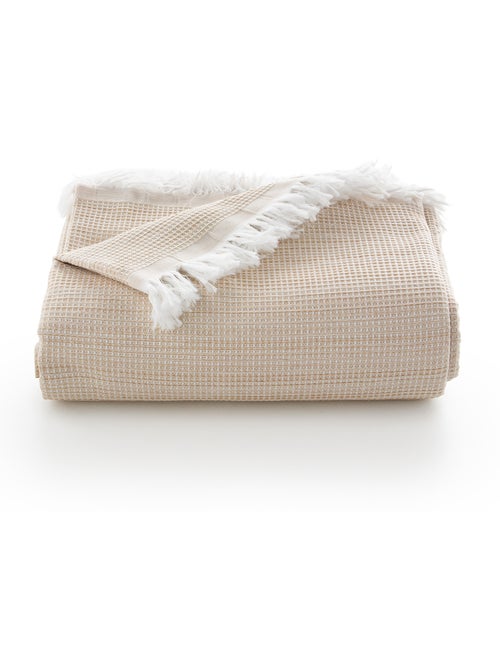 Couverture type Plaid, tissu texturé en fil teint en relief en nid d'abeille, avec franges - Gamusi - Kiabi Couverture type Plaid, tissu texturé en fil teint en relief en nid d'abeille, avec franges - Gamusi - Kiabi