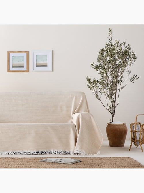 Couverture type Plaid, tissu texturé en fil teint en relief en nid d'abeille, avec franges - Gamusi - Kiabi Couverture type Plaid, tissu texturé en fil teint en relief en nid d'abeille, avec franges - Gamusi - Kiabi