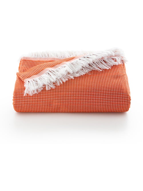 Couverture type Plaid, tissu texturé en fil teint en relief en nid d'abeille, avec franges - Gamusi - Kiabi Couverture type Plaid, tissu texturé en fil teint en relief en nid d'abeille, avec franges - Gamusi - Kiabi