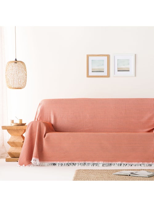 Couverture type Plaid, tissu texturé en fil teint en relief en nid d'abeille, avec franges - Gamusi - Kiabi Couverture type Plaid, tissu texturé en fil teint en relief en nid d'abeille, avec franges - Gamusi - Kiabi