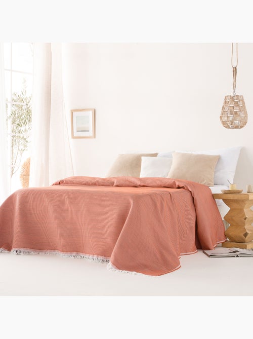 Couverture type Plaid, tissu texturé en fil teint en relief en nid d'abeille, avec franges - Gamusi - Kiabi Couverture type Plaid, tissu texturé en fil teint en relief en nid d'abeille, avec franges - Gamusi - Kiabi