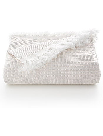 Couverture type Plaid, tissu texturé en fil teint en relief en nid d'abeille, avec franges - Gamusi