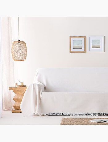 Couverture type Plaid, tissu texturé en fil teint en relief en nid d'abeille, avec franges - Gamusi