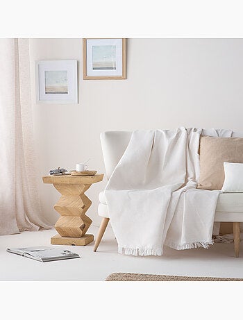 Couverture type Plaid, tissu texturé en fil teint en relief en nid d'abeille, avec franges - Gamusi
