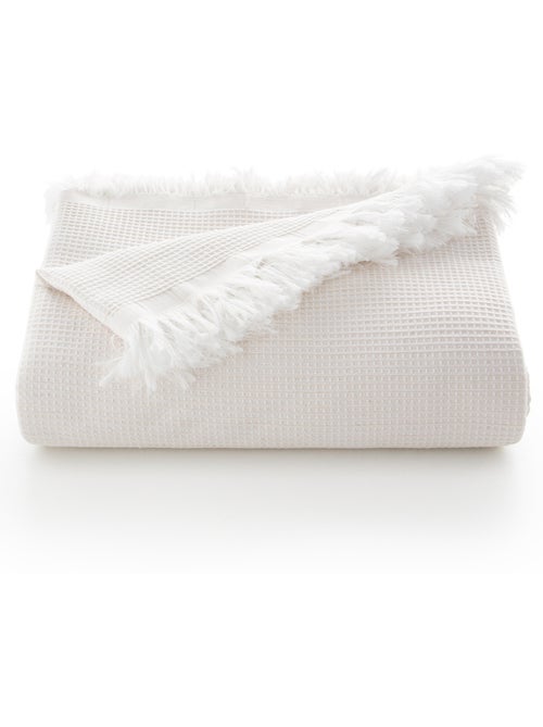 Couverture type Plaid, tissu texturé en fil teint en relief en nid d'abeille, avec franges - Gamusi - Kiabi