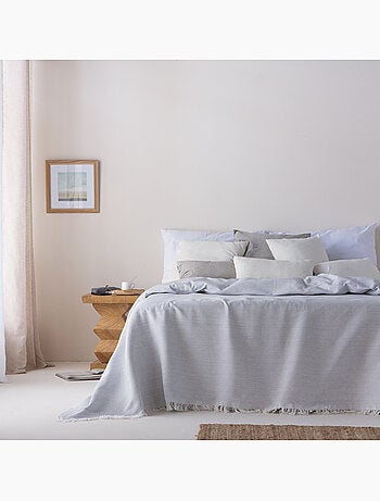 Couverture type Plaid, tissu texturé en fil teint en relief en nid d'abeille, avec franges - Gamusi