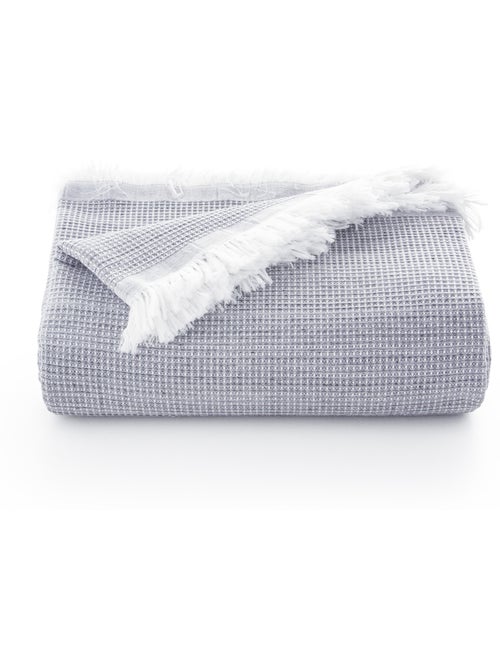 Couverture type Plaid, tissu texturé en fil teint en relief en nid d'abeille, avec franges - Gamusi - Kiabi