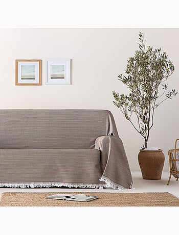 Couverture type Plaid, tissu texturé en fil teint en relief en nid d'abeille, avec franges - Gamusi