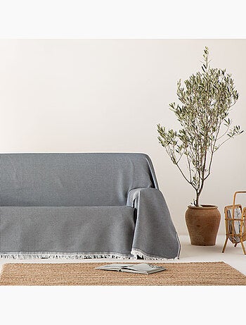 Couverture type Plaid, tissu texturé en fil teint en relief en nid d'abeille, avec franges - Gamusi