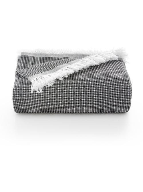 Couverture type Plaid, tissu texturé en fil teint en relief en nid d'abeille, avec franges - Gamusi - Kiabi