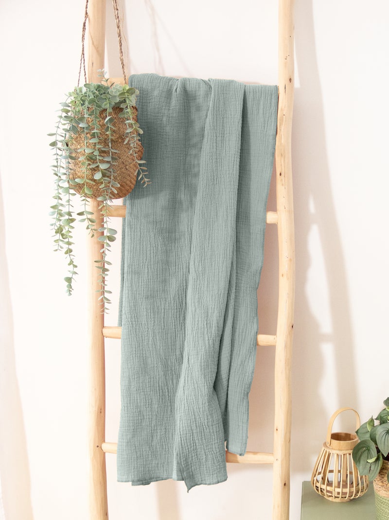 Couvre-lit 1 personne en gaze de coton 130x160 Vert - Kiabi