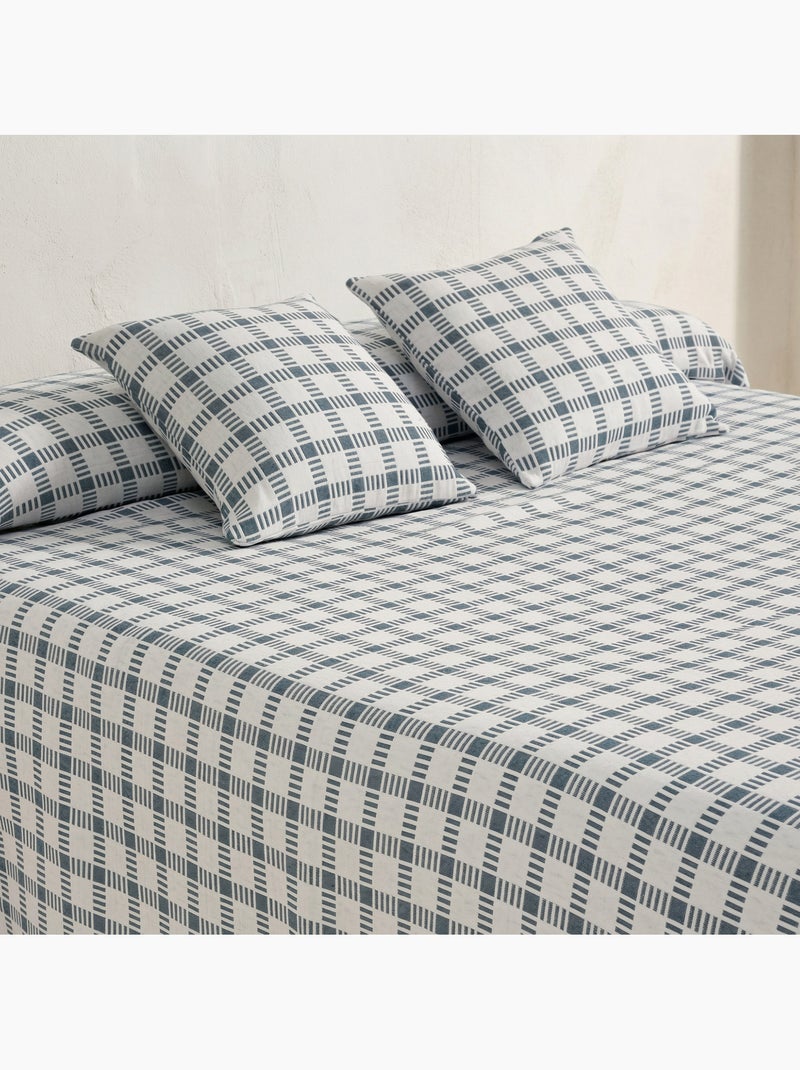 Couvre-lit en coton avec motif à carreaux en relief, tissu texturé. Bleu - Kiabi