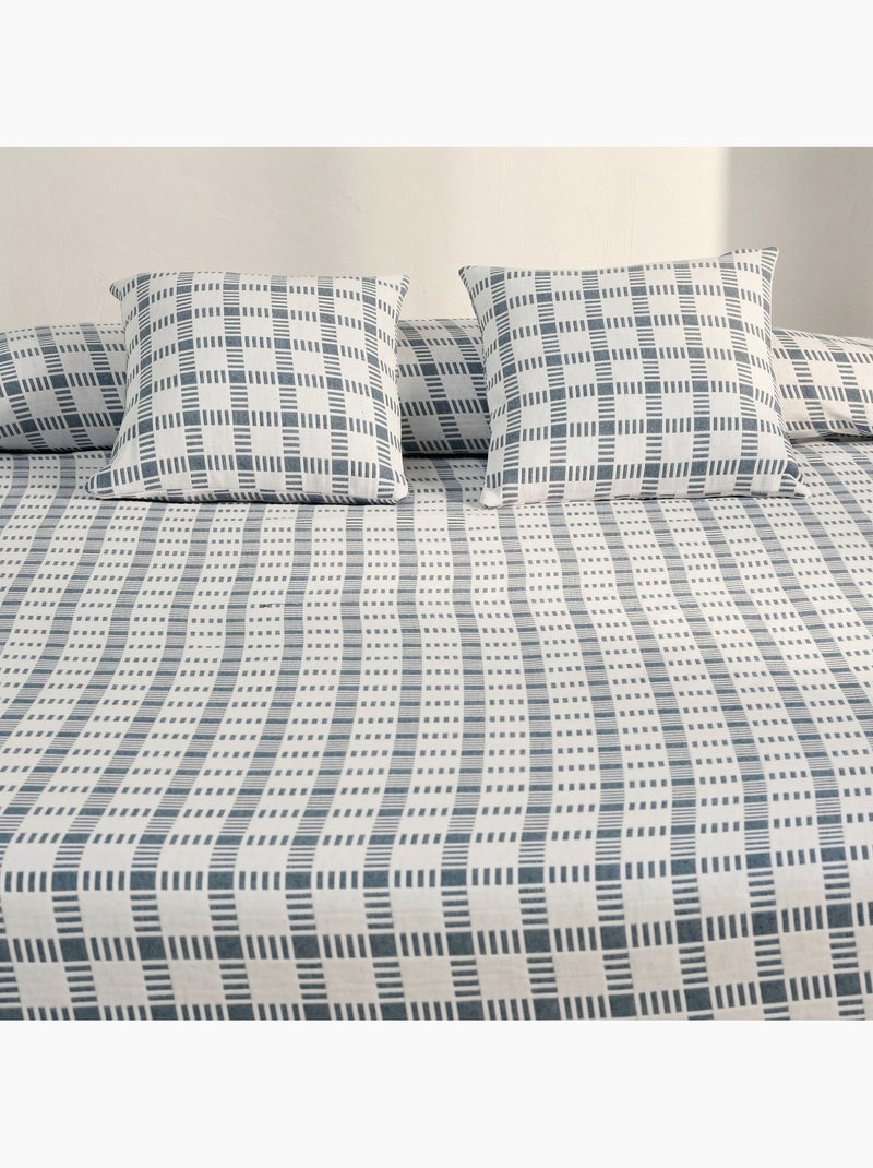 Couvre-lit en coton avec motif à carreaux en relief, tissu texturé. Bleu - Kiabi