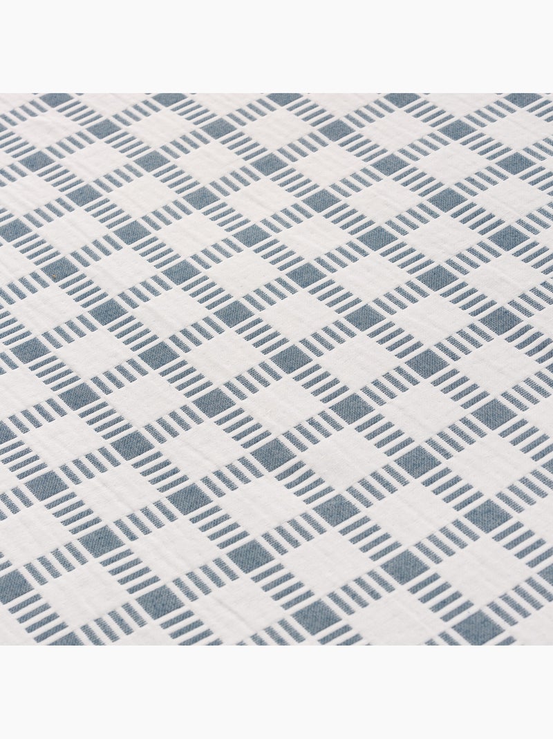 Couvre-lit en coton avec motif à carreaux en relief, tissu texturé. Bleu - Kiabi