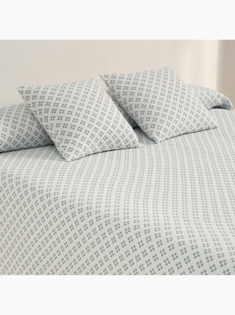 Couvre-lit en coton avec motif géométrique en relief, tissu texturé. Vert - Kiabi