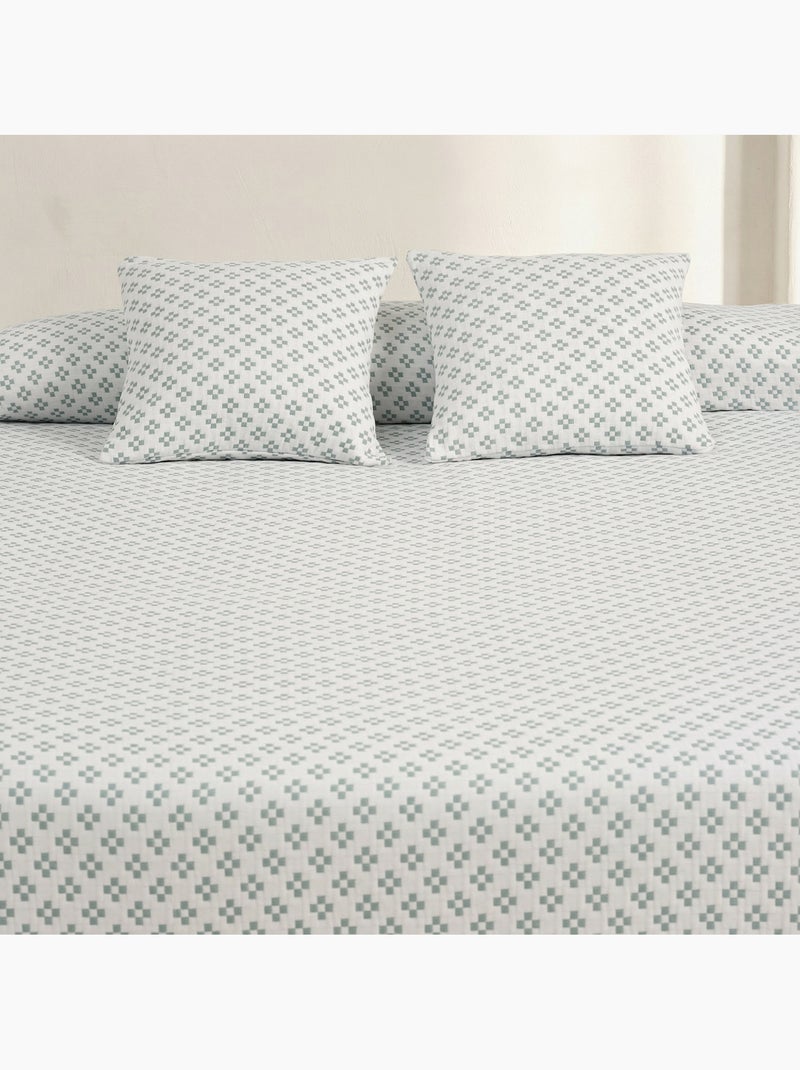 Couvre-lit en coton avec motif géométrique en relief, tissu texturé. Vert - Kiabi