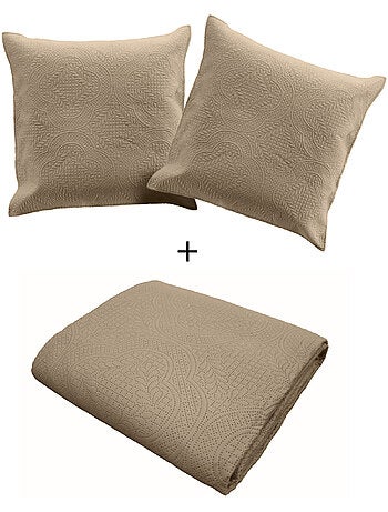 Couvre-lit matelassé + 2 housses de coussin en microfibre unie romane