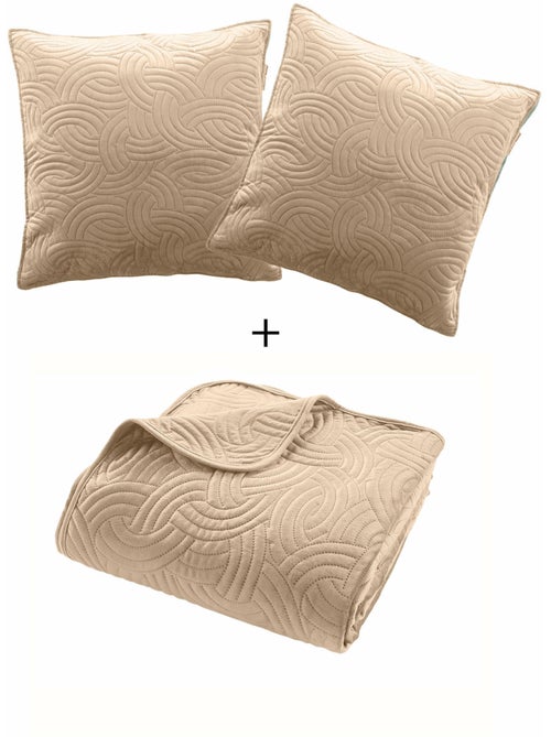 Couvre-lit velours uni solange + 2 housses de coussins 60x60 cm - Kiabi