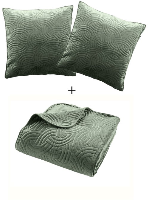 Couvre-lit velours uni solange + 2 housses de coussins 60x60 cm - Kiabi