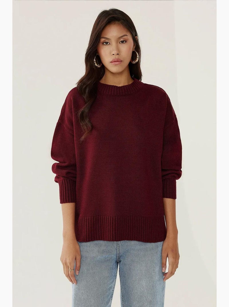 Cozy trui met ronde hals hiccup Bordeauxrood - Kiabi