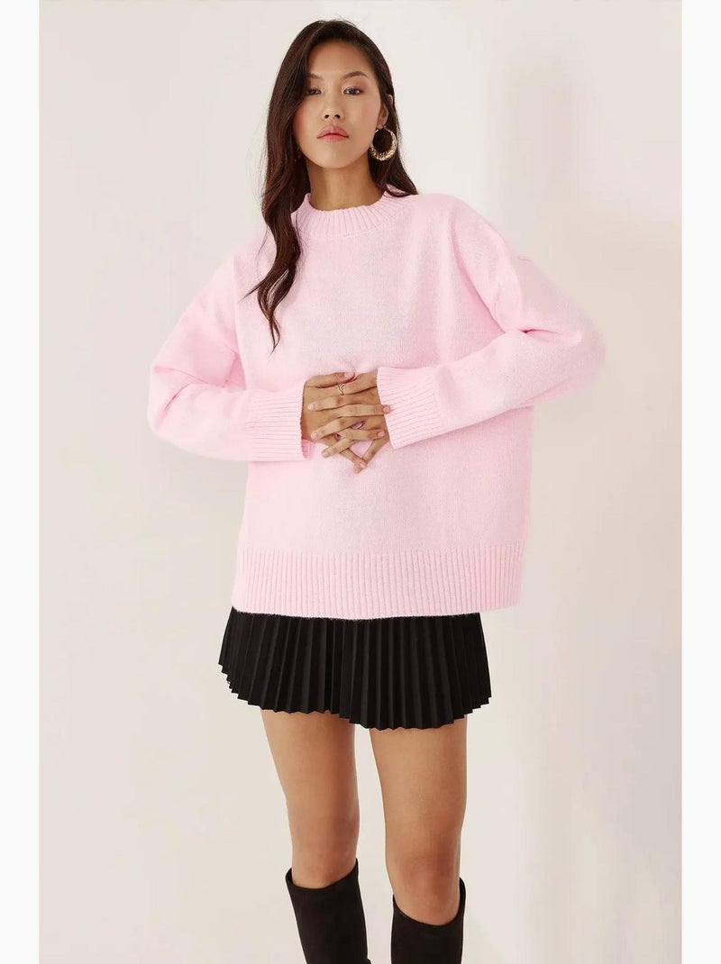 Cozy trui met ronde hals hiccup Lichtroze - Kiabi
