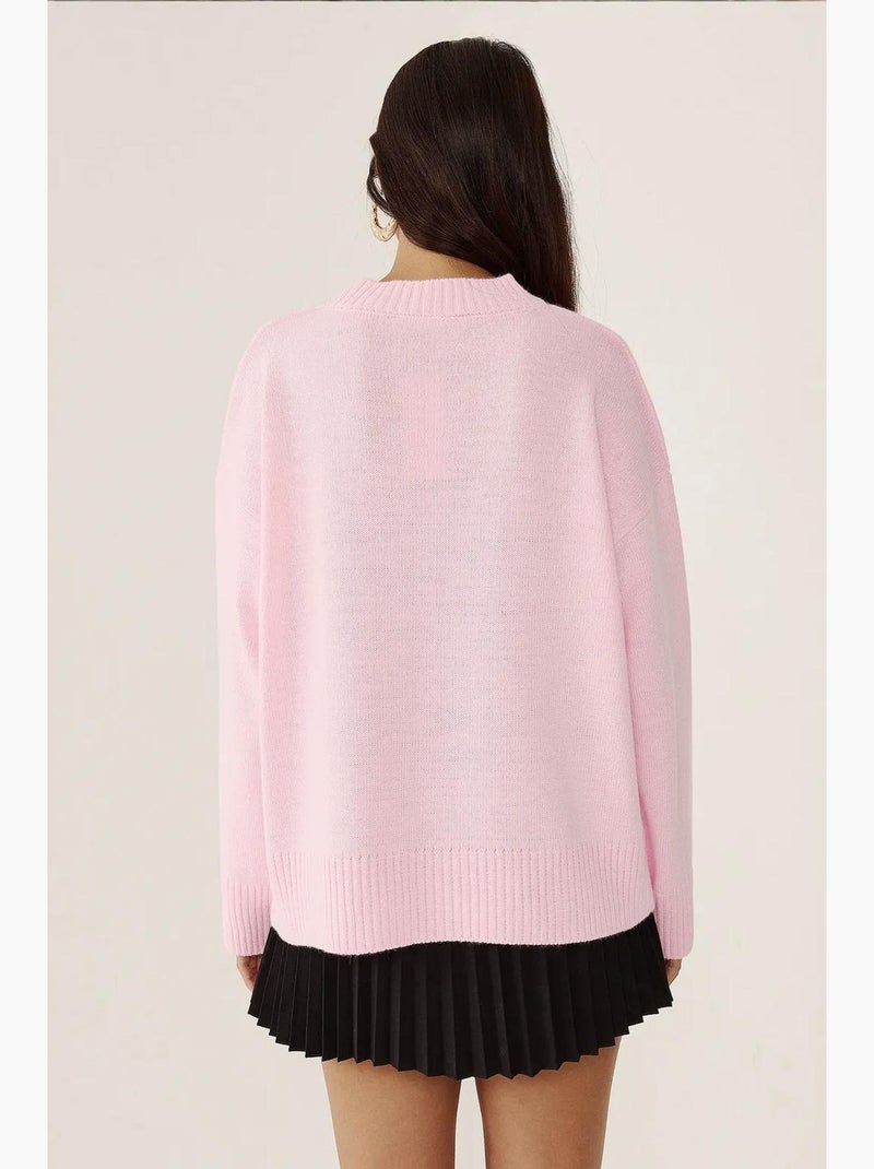 Cozy trui met ronde hals hiccup Lichtroze - Kiabi