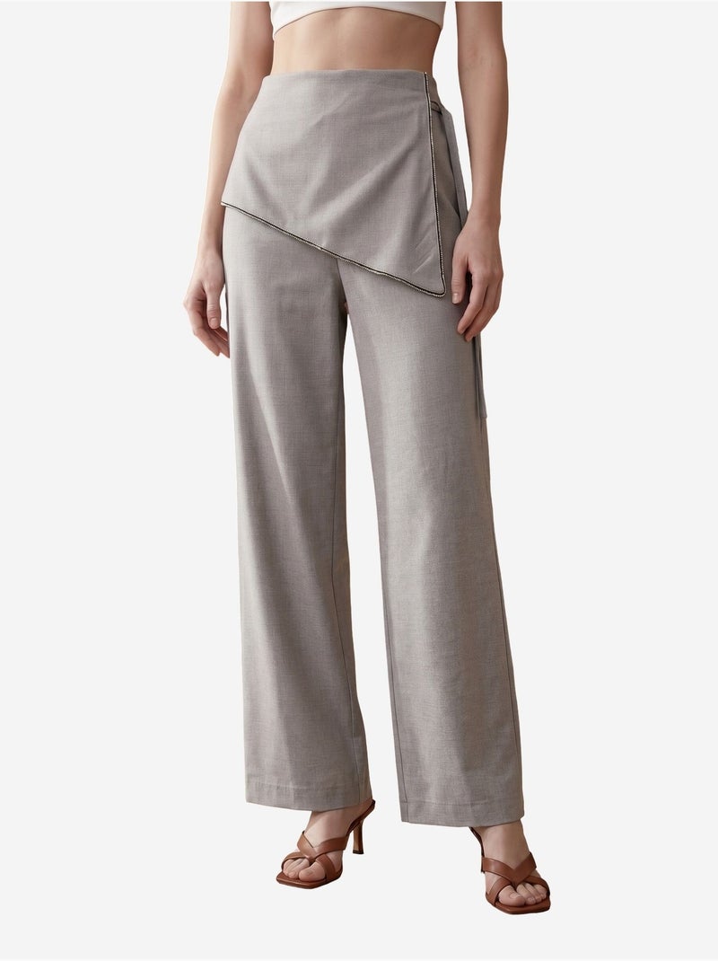 Crêpe broek met wijde pijp en hoge taille my fashion Lichtgrijs - Kiabi