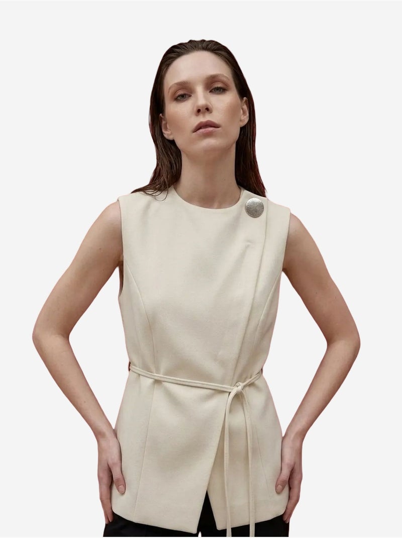 Crêpe gilet met ceintuur my fashion Crème - Kiabi