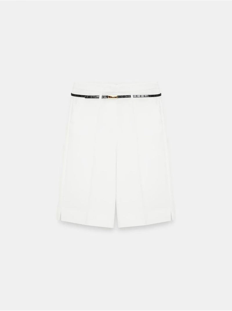 Crepe short met hoge taille, wijde pijp en ceintuur dilvin Gebroken wit - Kiabi