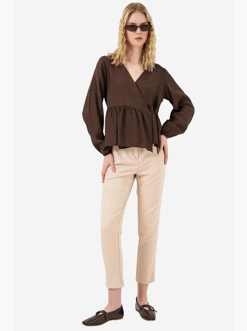 Crêpe wikkelblouse met v-hals en strikdetail bdart - Kiabi