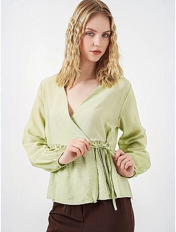 Crêpe wikkelblouse met v-hals en strikdetail bdart