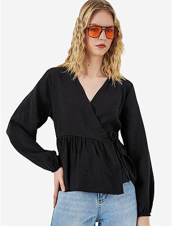 Crêpe wikkelblouse met v-hals en strikdetail bdart