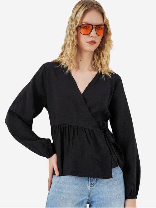 Crêpe wikkelblouse met v-hals en strikdetail bdart - Kiabi