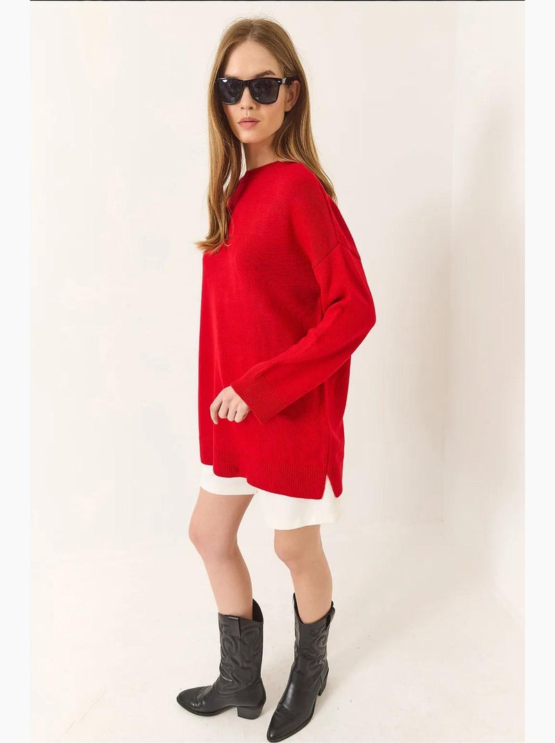 Crew neck oversized lange trui lucci Rood - Kiabi