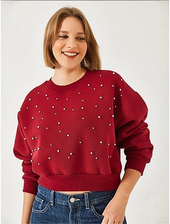 Crew neck sweatshirt met parelmoeren driedubbele garens en geborstelde afwerking lucci