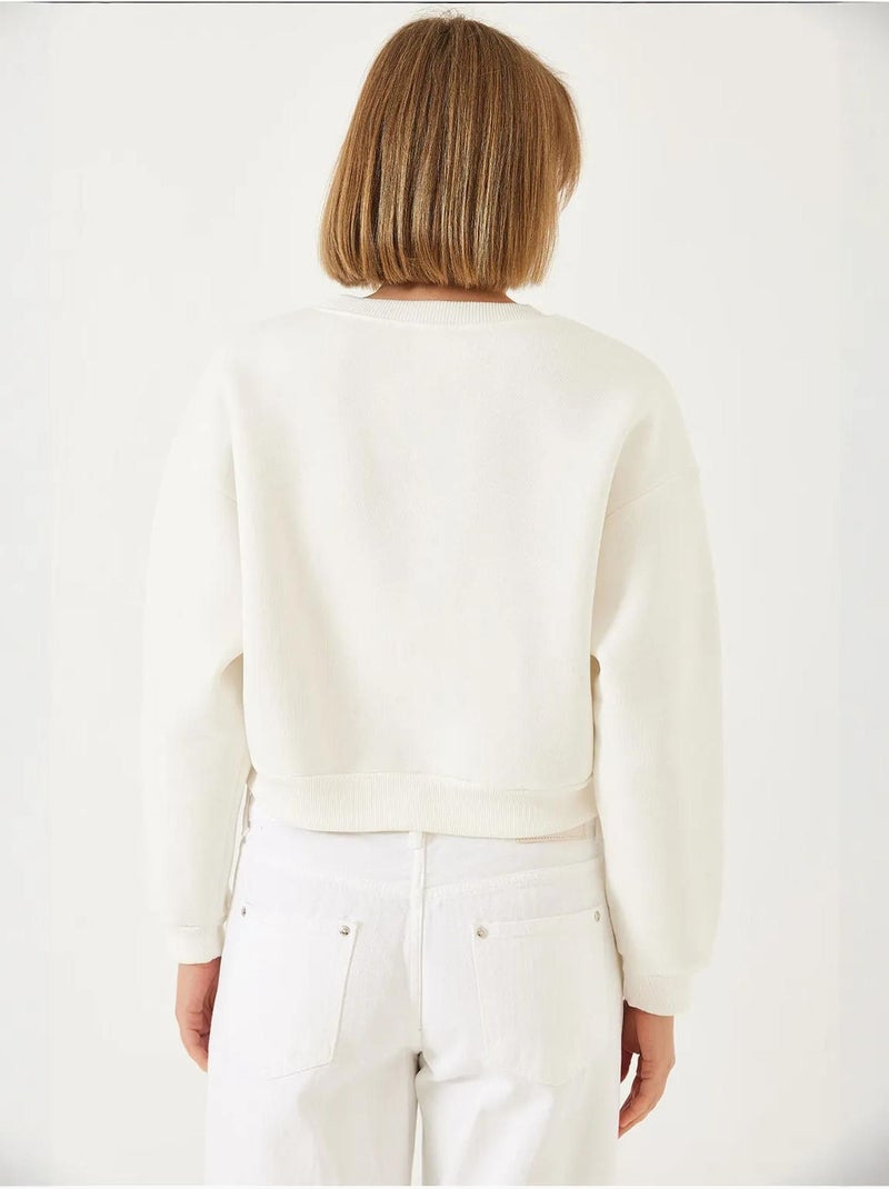 Crew neck sweatshirt met parelmoeren driedubbele garens en geborstelde afwerking lucci Crème - Kiabi