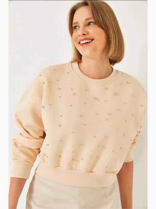 Crew neck sweatshirt met parelmoeren driedubbele garens en geborstelde afwerking lucci - Kiabi